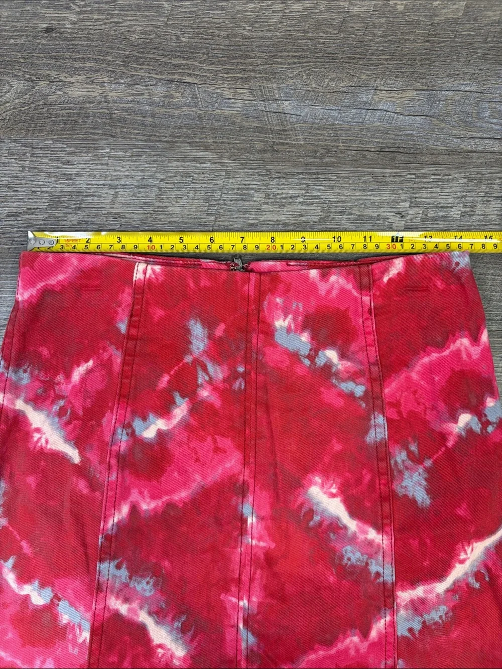 Free People Flamingo Flame Red Tie-Dye Denim Mini Skirt Size 8